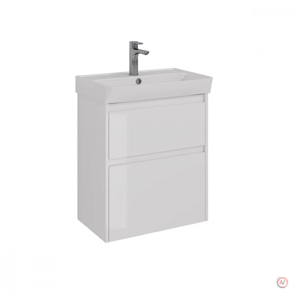 Тумба Lemark COMBI 60 см под 1 раковину, подвесная/напольная, 2 ящика, цвет корпуса, фасада: Белый глянец